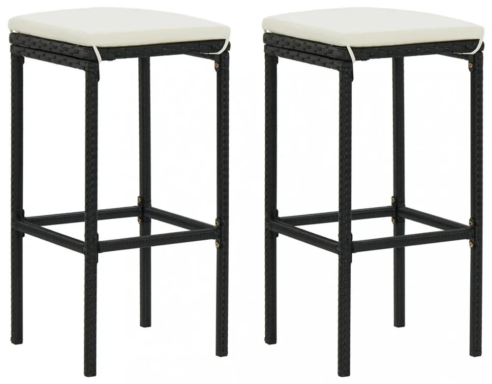 3 részes fekete polyrattan kültéri bárszett párnákkal