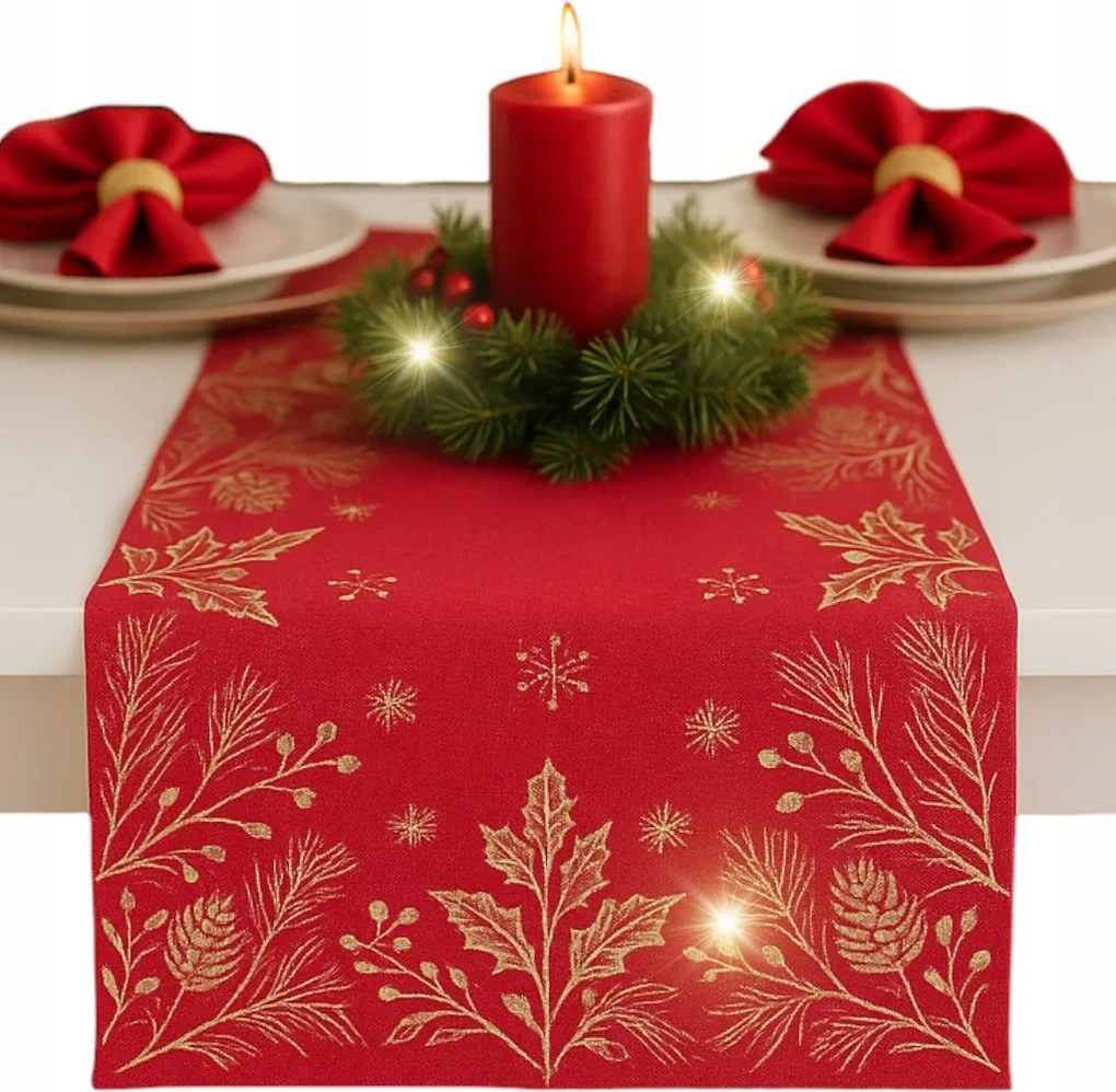 Karácsonyi Futópad Piros Arany asztalra 40x85 elegáns karácsony
