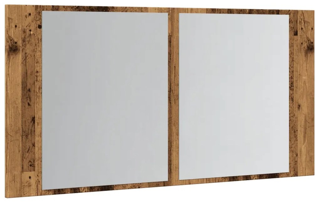 antik fa színű szerelt fa tükrösszekrény LED-del 90x12x45 cm