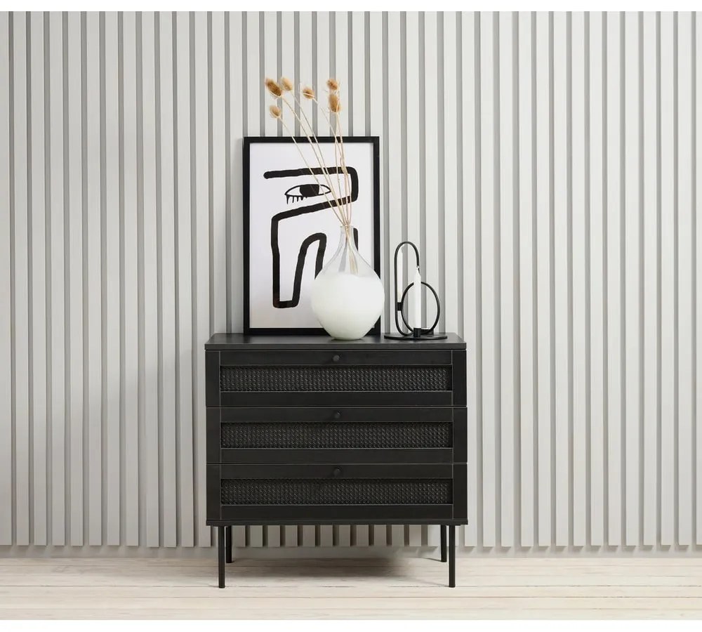 Fekete alacsony komód tölgyfa dekorral 80x75 cm Pensacola – Unique Furniture