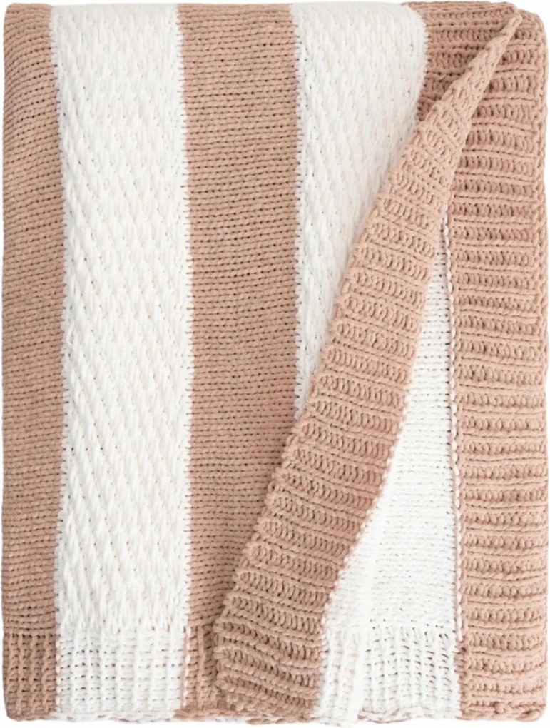 Rudens zsenília csíkos takaró bézs 130x170cm Homla