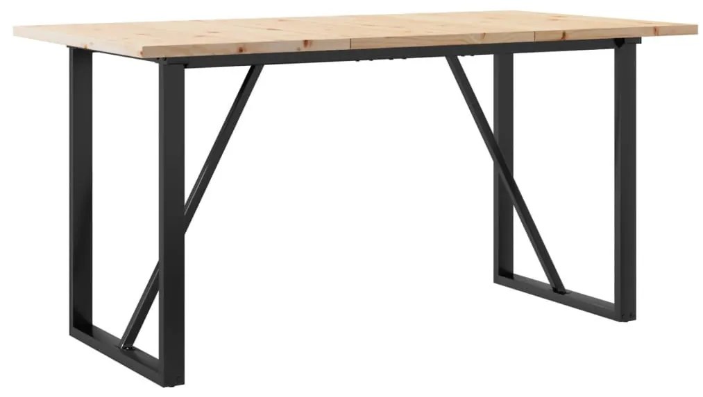 tömör fenyőfa és öntöttvas étkezőasztal O-vázzal 160x80x75,5 cm