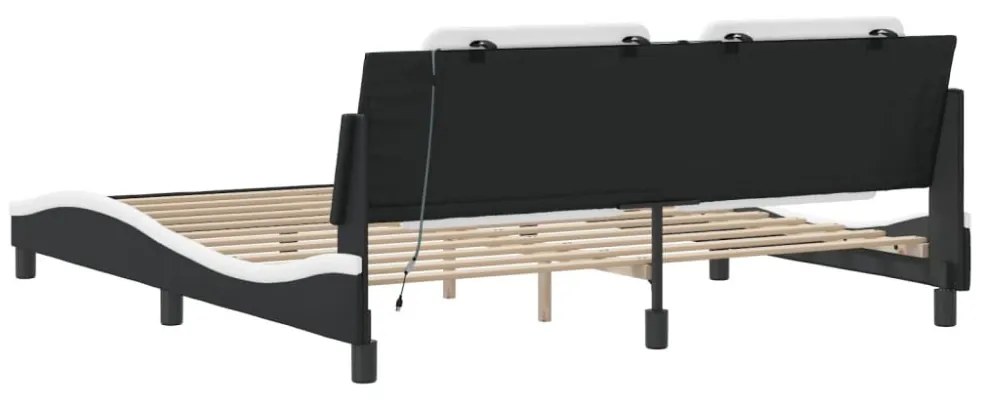 fekete és fehér műbőr ágykeret LED-világítással 180 x 200 cm