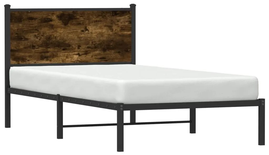 füstös tölgy színű fém ágykeret matrac nélkül 100 x 190 cm
