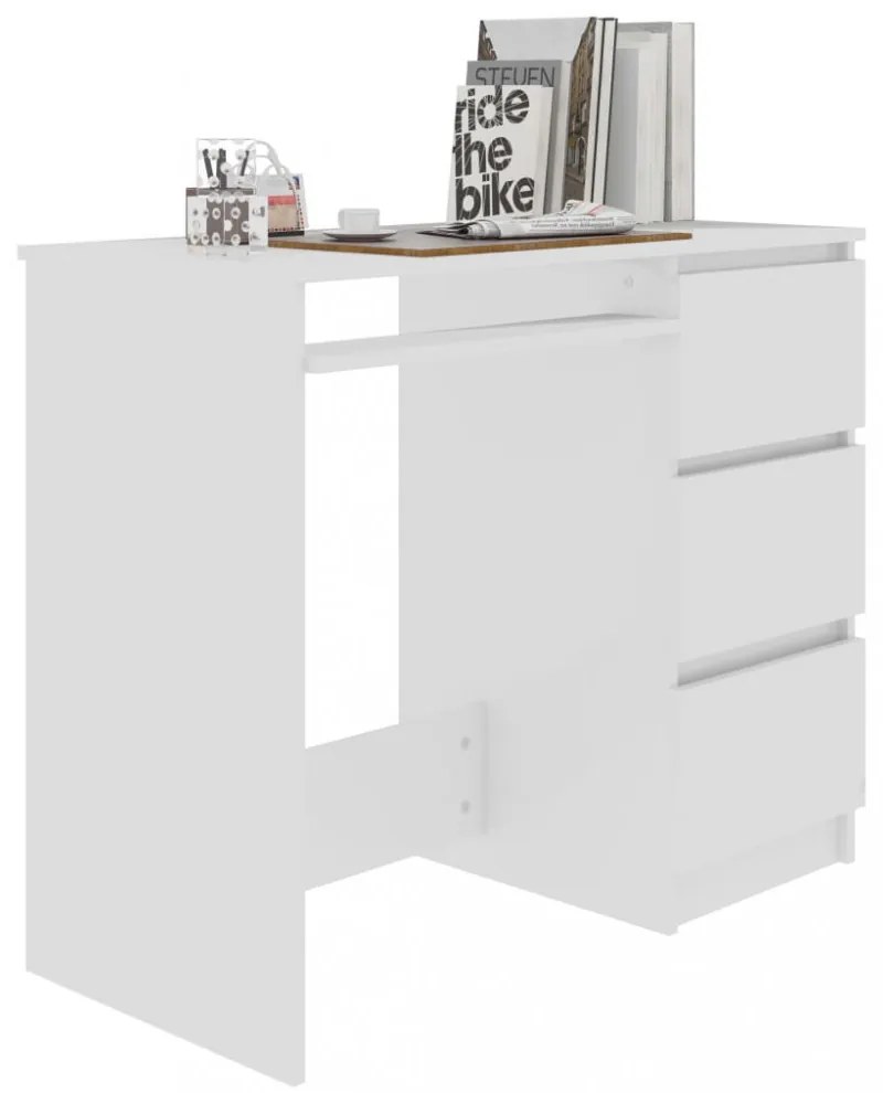 fehér magasfényű szerelt fa íróasztal 90 x 45 x 76 cm