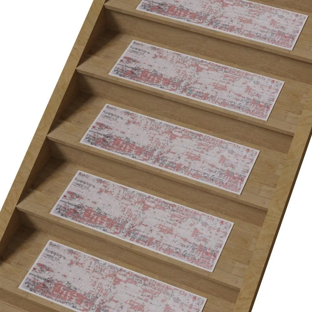 Rózsaszín-szürke pamut lépcsőszőnyeg szett 16 db-os 25x65 cm Milano Pembe – Vitaus