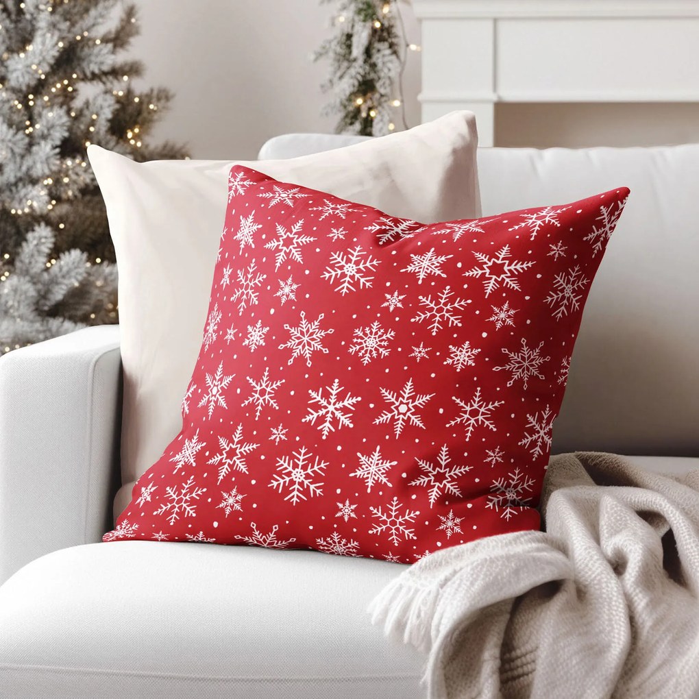 Goldea karácsonyi párnahuzat valencia - fehér pelyhek piros alapon 50 x 50 cm