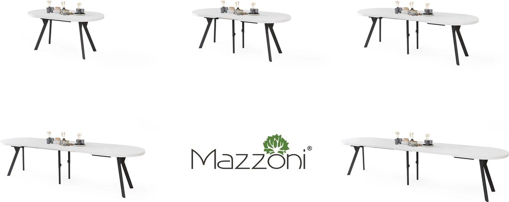 Mazzoni Ovális bővíthető étkezőasztal EXPANSO Matt Fehér / fekete lábak