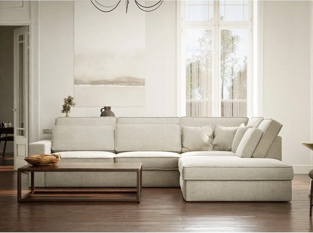 Szürkésbézs zsenília sarokkanapé (jobb oldali-L alakú) Kirou – Maison de Rêve