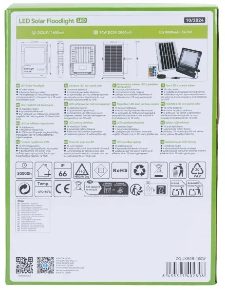 Aigostar - LED RGB állítható szolár reflektor LED/100W/3,2V IP66 + DO