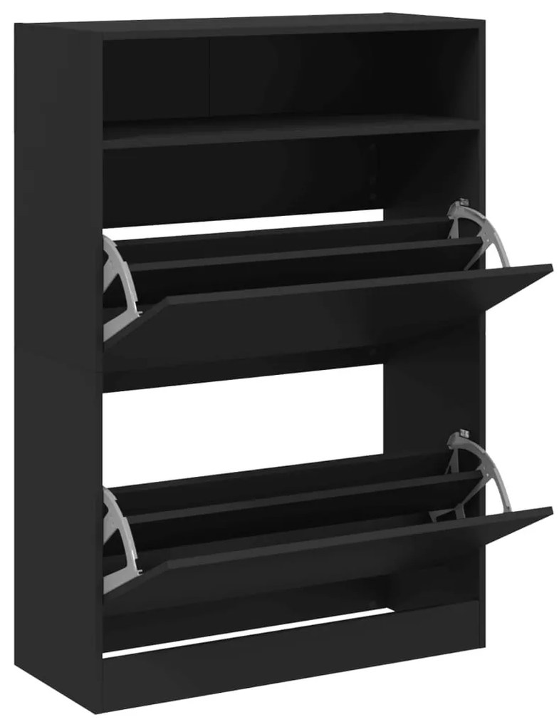 fekete cipőszekrény 2 kihajtható fiókkal 80 x 34 x 116 cm