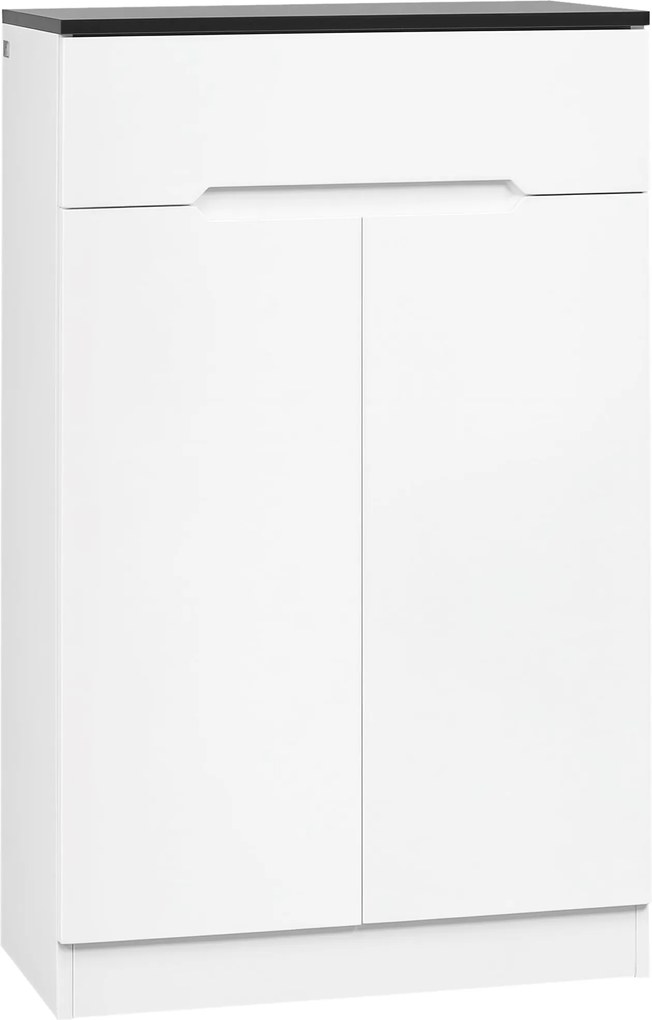 HOMCOM Slim Cipőszekrény 12 Pár Cipőhöz Az Előszobákba és Folyosókba 3 Állítható Polccal és Fiókkal, Fényes Fehér Forgácslapból, 60x32x100 cm | Aosom