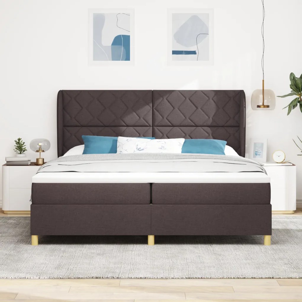 Rugós Ágy Matrac nélkül Sötétbarna 200x200 cm Szövet
