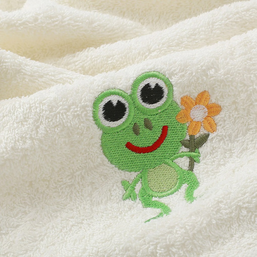 Goldea gyermek frottír törölköző - béka a tejszínen 30 x 50 cm