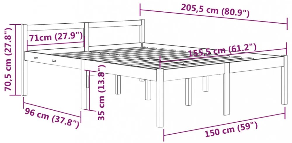 King Size mézbarna tömör fenyőfa ágy időseknek 150 x 200 cm