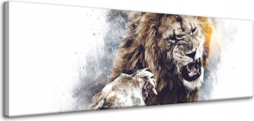 Vászonkép Oroszlán üvöltés Veszélyes pár Natura 120x40 cm Ideális ajándék