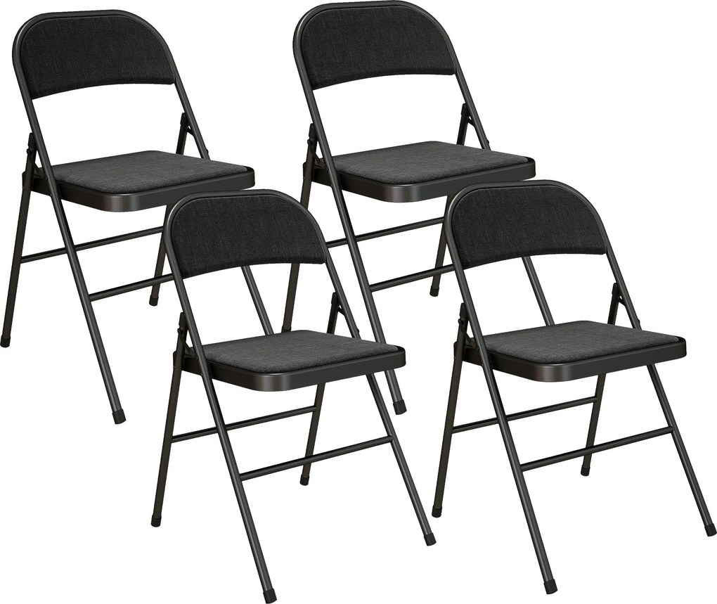 HOMCOM 4 db-os Összecsukható Szék Szett, Hordozható Irodai Szék Párnákkal, Vászonhatású, Acél Lábakkal, Összecsukható Szék Irodai Fogadóterembe, Feket