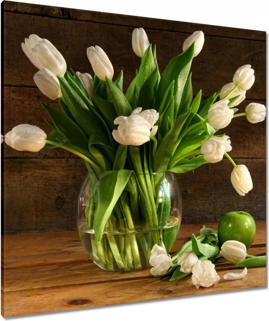 Vászonkép 80x80 Fehér tulipánok Deszka