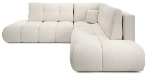 ALMADA kihúzható jobb oldali L alakú kárpitozott sarokkanapé tárolóval, bézs