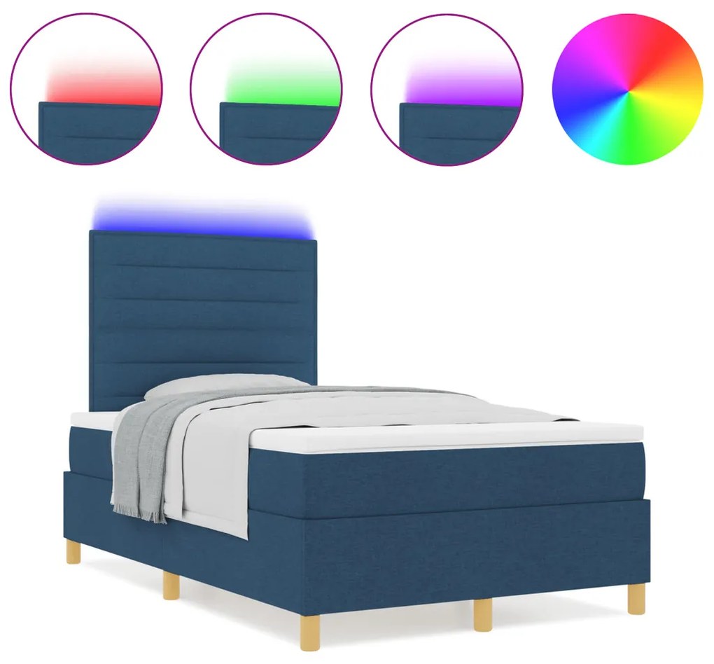Box Spring Ágy Matrac & LED Kék 120x200 cm Szövet