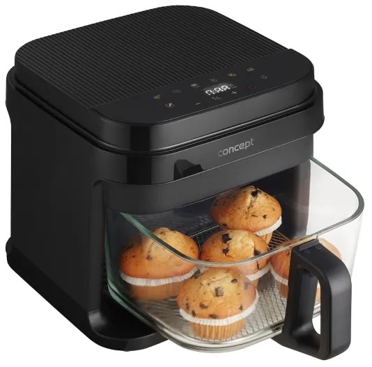 Concept FR5500 - Forró levegős sütő GLASS & FAST 5,5 l 1200W/230V fekete
