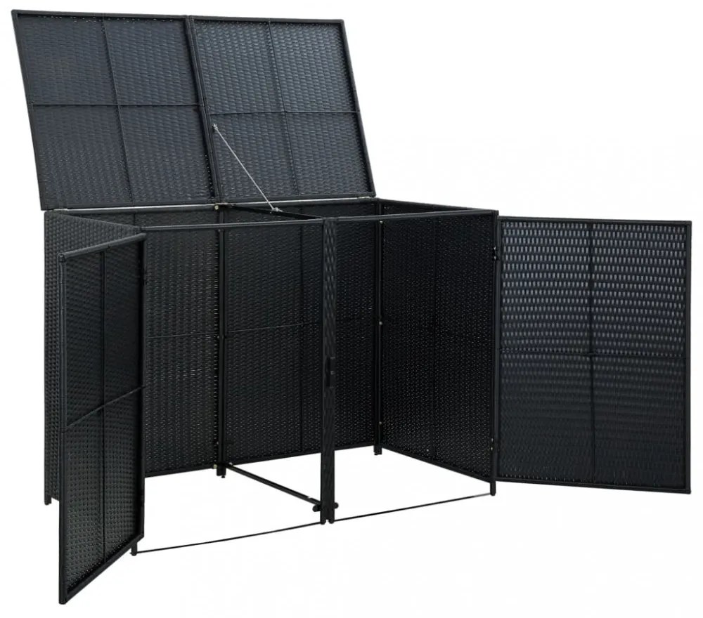 fekete rattan dupla tároló gurulós kukához 148 x 80 x 111 cm