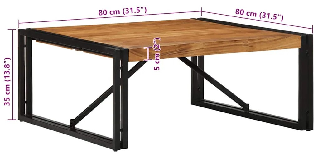 tömör akácfa dohányzóasztal 80x80x35 cm