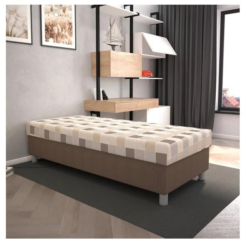 Kárpitozott ágy beépített tárolóval és matraccal GEORGE 90x200 cm barna