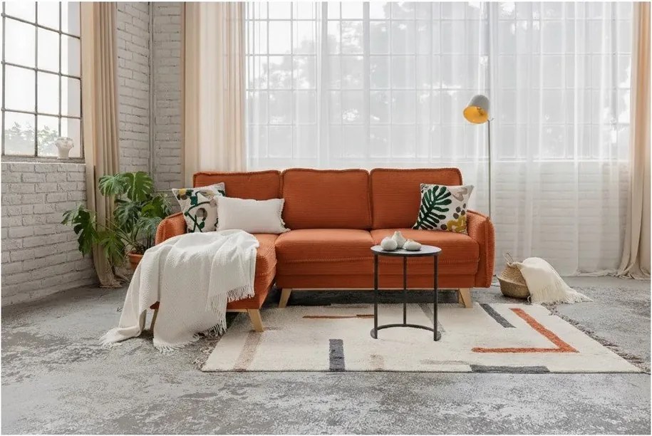 Narancssárga kordbársony kinyitható sarokkanapé (variálható) Tori – Bonami Selection