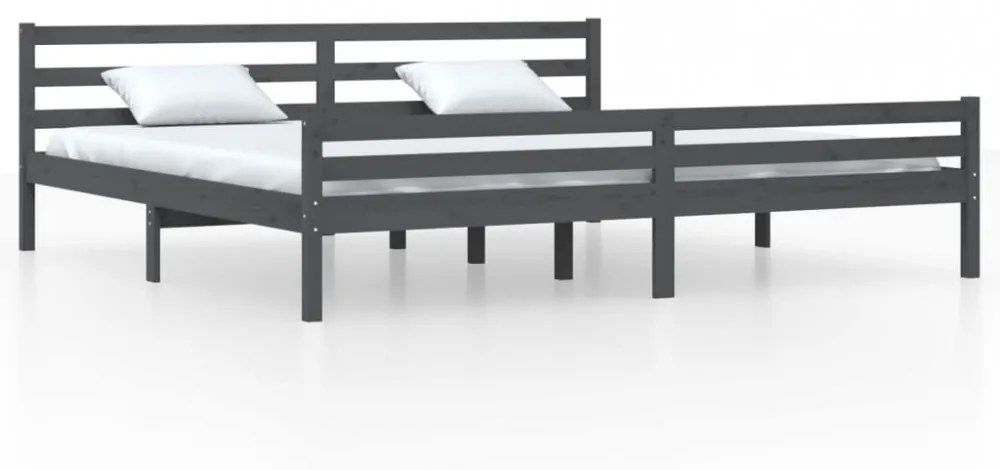 szürke tömör fa ágykeret 200x200 cm