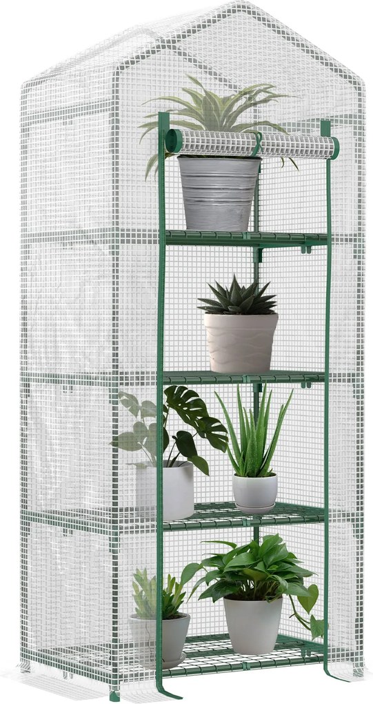 Outsunny üvegház polcokkal, télálló fóliából készült acél üvegház erkélyre, kertbe, paradicsom üvegház 70x50x160cm, zöldségek, virágok, növények üvegh