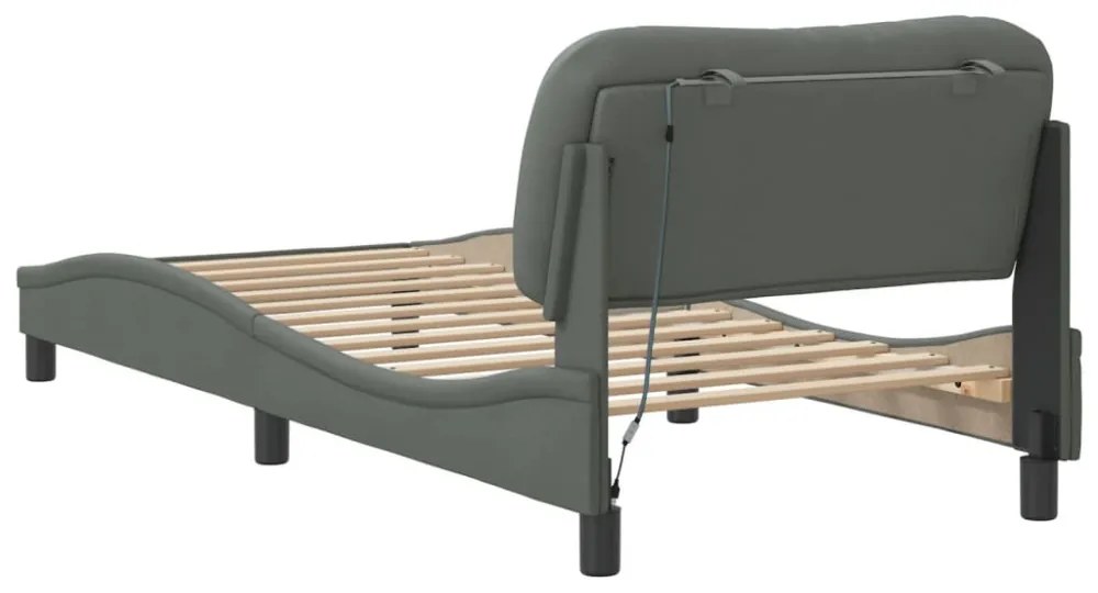 sötétszürke szövet ágykeret LED-es matrac nélkül 80x200 cm
