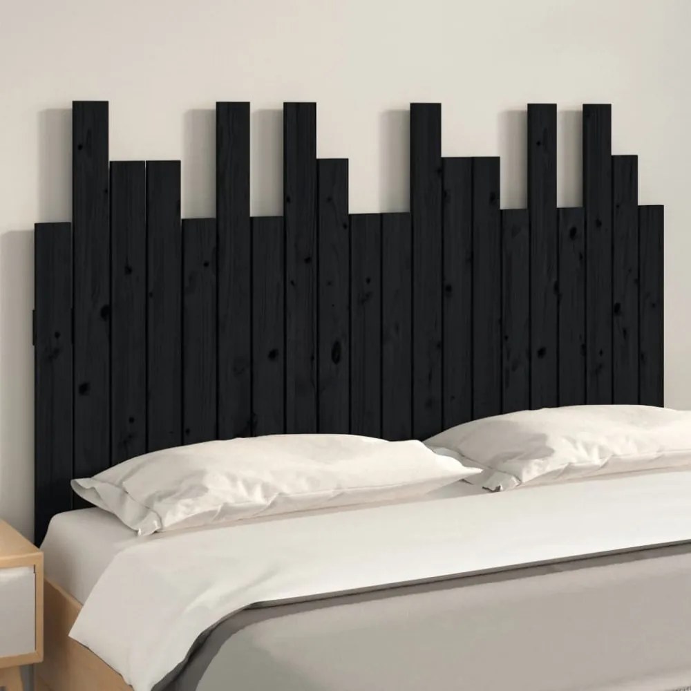 fekete tömör fenyőfa fali fejtámla 127,5 x 3 x 80 cm