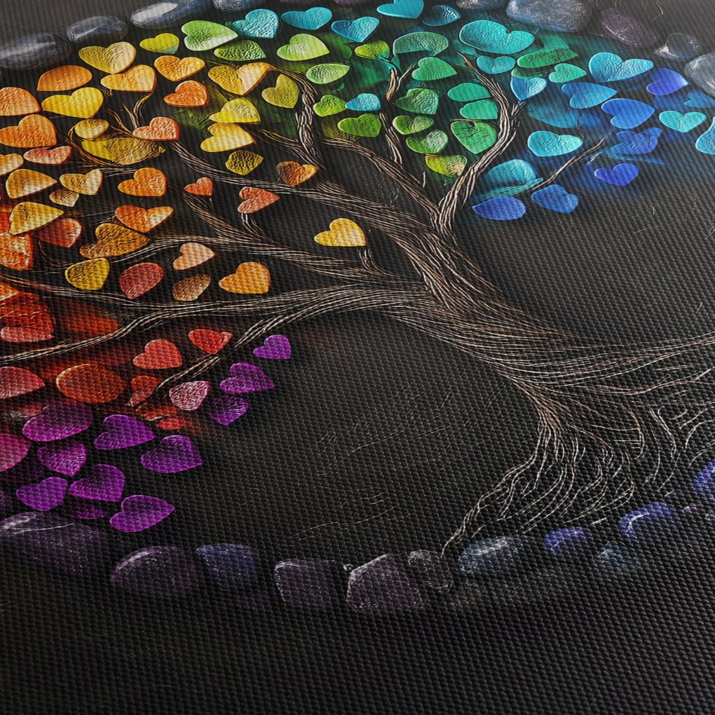 Kép – Fa színes szívekkel (70x50 cm)