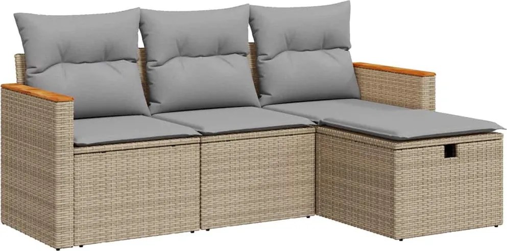 vidaXL 4 részes bézs polyrattan kerti ülőgarnitúra párnákkal