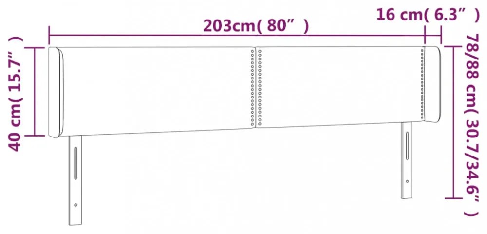 sötétszürke szövet LED-es fejtámla 203 x 16 x 78/88 cm