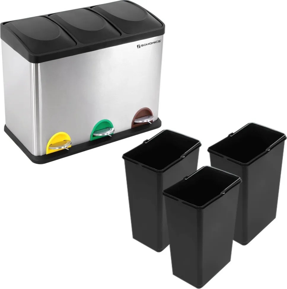 Szelektív szemeteskuka 3x15L, ezüst