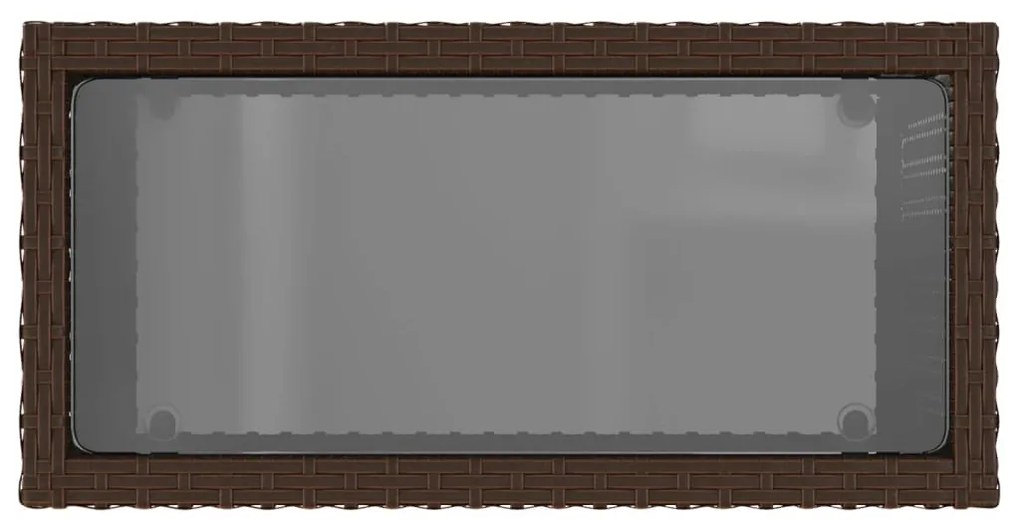 barna polyrattan kerti kisasztal üveg lappal 58 x 27,5 x 55 cm
