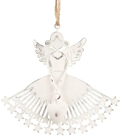Csillagszoknyás angyallány, 13x12cm, fehér fém karácsonyi függődísz