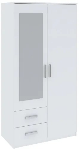 Kétajtós Tükrös Gardróbszekrény Fehér Színben. TAMINA 100 cm.