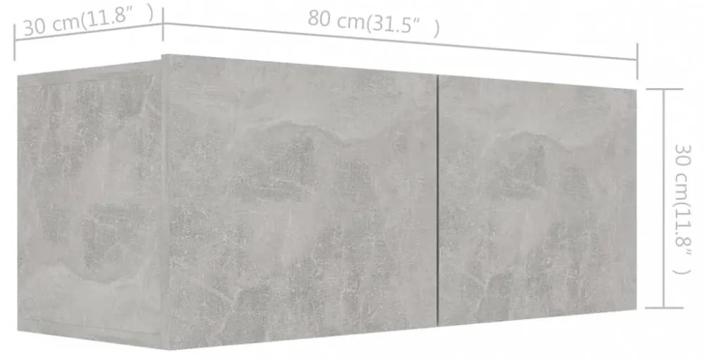 4 db betonszürke szerelt fa TV-szekrény 80 x 30 x 30 cm