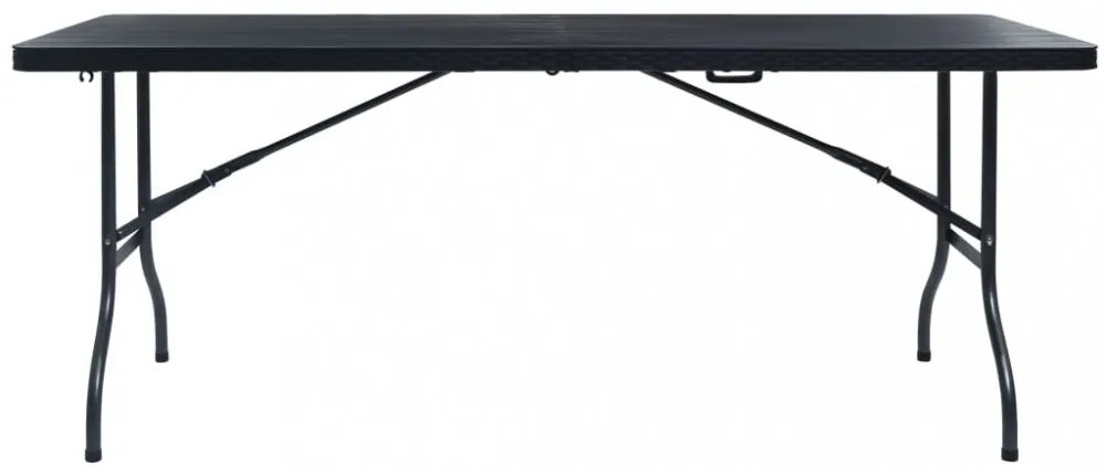 fekete HDPE rattan szerű összecsukható kerti asztal 180x75x72cm