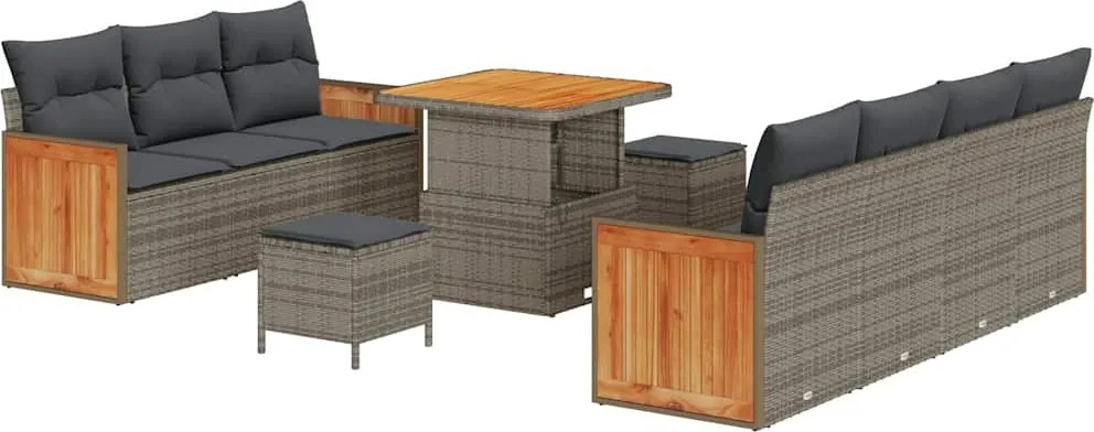 vidaXL Kerti Kanapé Szett 10 pcs Szürke Poli Rattan és Porfestett Acél