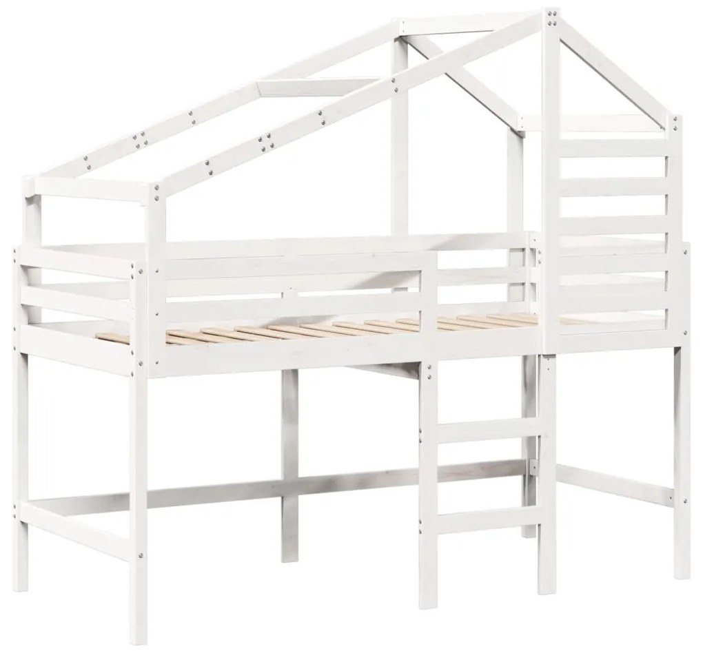 fehér tömör fenyőfa galériaágy létrával és tetővel 80 x 200 cm