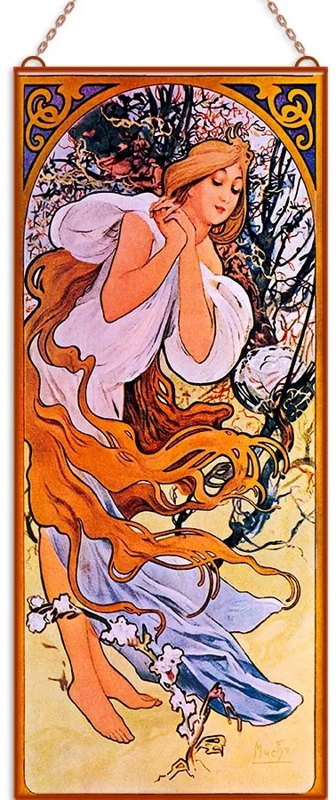 Alfons Mucha - Évszakok III. (Garnitúra) üvegkép, falikép