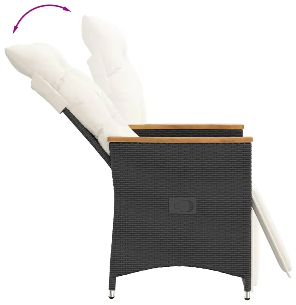 3 részes fekete polyrattan bisztrógarnitúra párnával