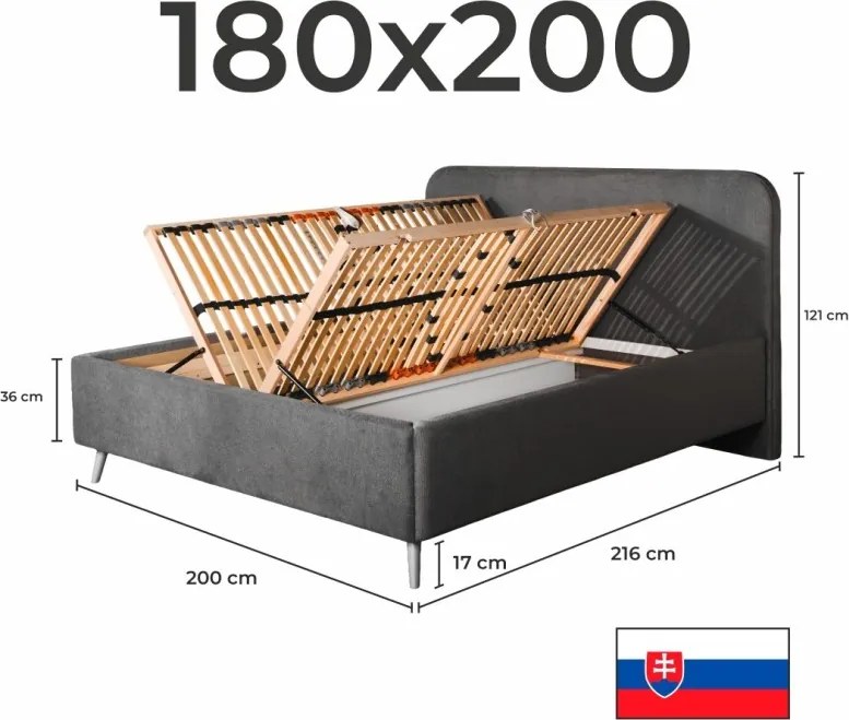 Kárpitozott ágy ESMINA + rácsos ágykeret + EMI matrac