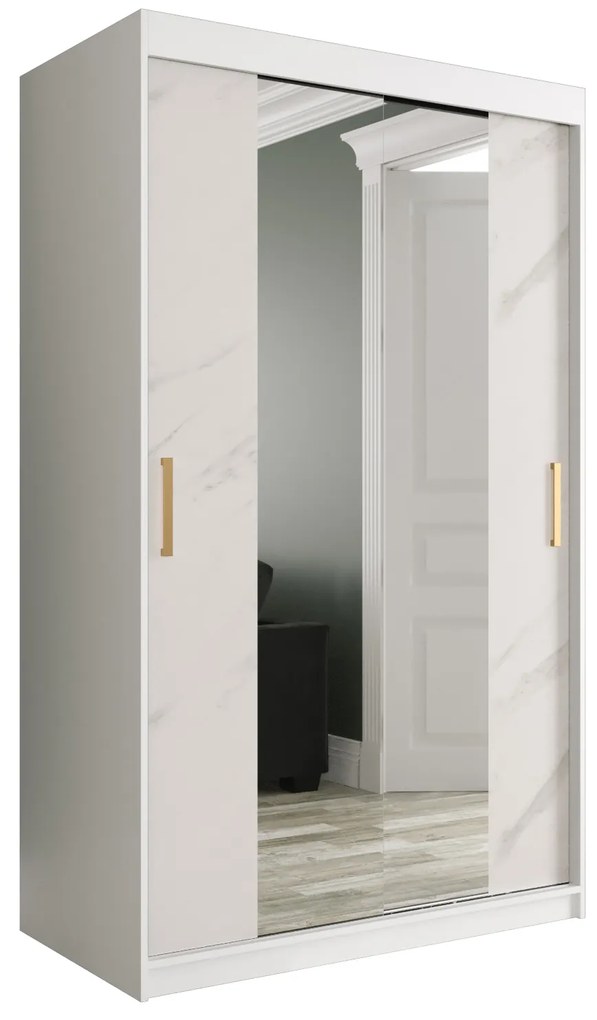 Ruhásszekrény 120 cm Marbelo T1 (matt fehér + fehér márvány). 1064564