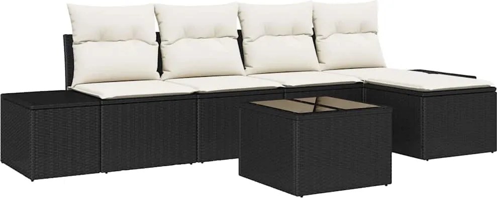 vidaXL Kerti Kanapé Szett párnával 6 pcs Fekete polirattan