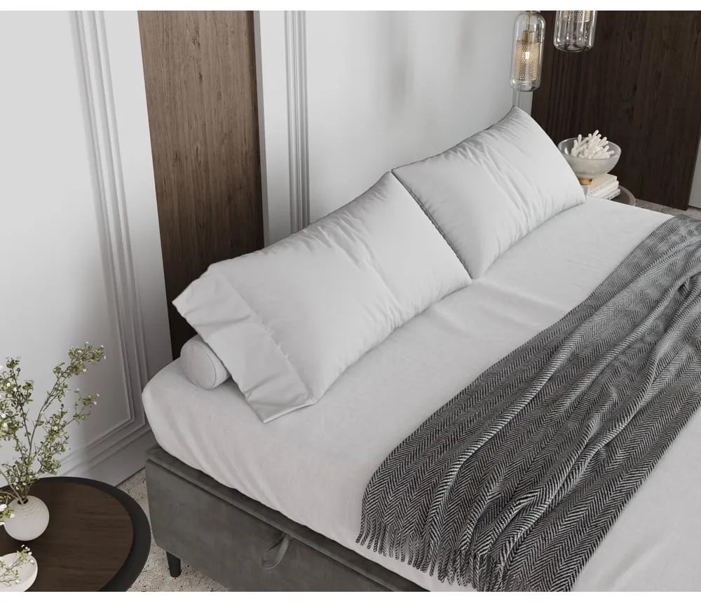 Világosszürke kárpitozott ágyneműtartós franciaágy 200x200 cm Tate – Maison de Rêve